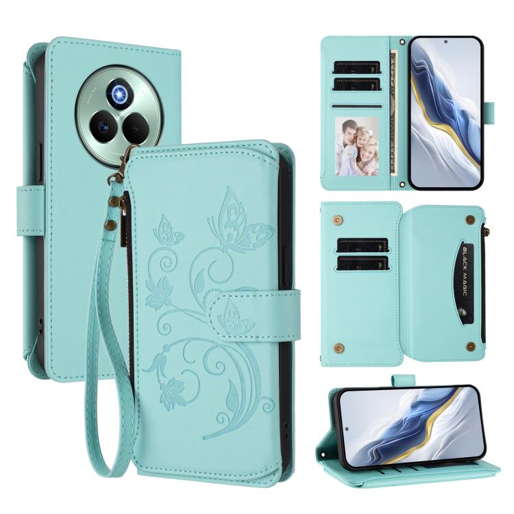 Butterfly Love Flower Multi-card Zipper Wallet Leather Phone Case, For Realme GT 7 5G India, For Realme V70 5G / 14x Global / C75 5G, For Realme Narzo 80x, For Realme 14 / P3 / 14T 5G Global, For Realme P3 Ultra 5G Global, For Realme P3 Pro 5G Global