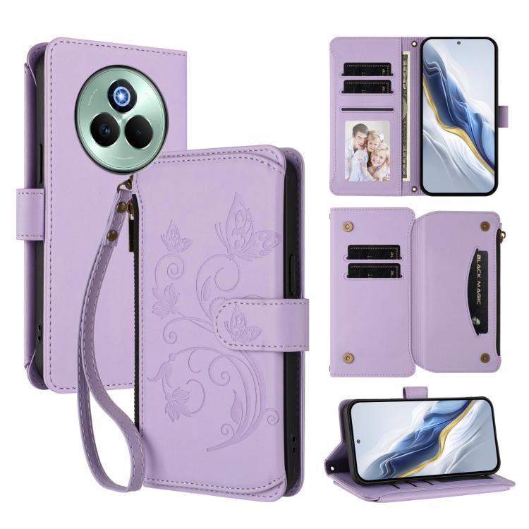 Butterfly Love Flower Multi-card Zipper Wallet Leather Phone Case, For Realme GT 7 5G India, For Realme V70 5G / 14x Global / C75 5G, For Realme Narzo 80x, For Realme 14 / P3 / 14T 5G Global, For Realme P3 Ultra 5G Global, For Realme P3 Pro 5G Global