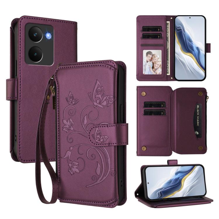 Butterfly Love Flower Multi-card Zipper Wallet Leather Phone Case, For Realme GT 7 5G India, For Realme V70 5G / 14x Global / C75 5G, For Realme Narzo 80x, For Realme 14 / P3 / 14T 5G Global, For Realme P3 Ultra 5G Global, For Realme P3 Pro 5G Global