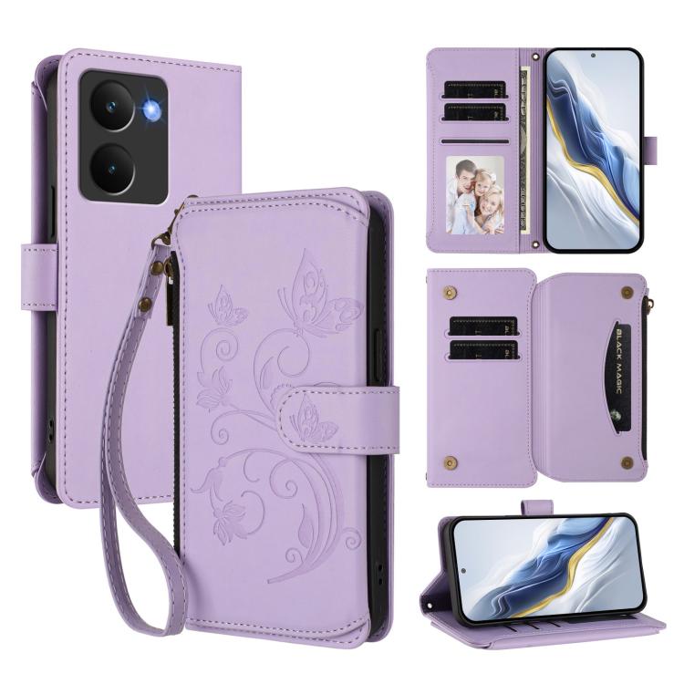 Butterfly Love Flower Multi-card Zipper Wallet Leather Phone Case, For Realme GT 7 5G India, For Realme V70 5G / 14x Global / C75 5G, For Realme Narzo 80x, For Realme 14 / P3 / 14T 5G Global, For Realme P3 Ultra 5G Global, For Realme P3 Pro 5G Global