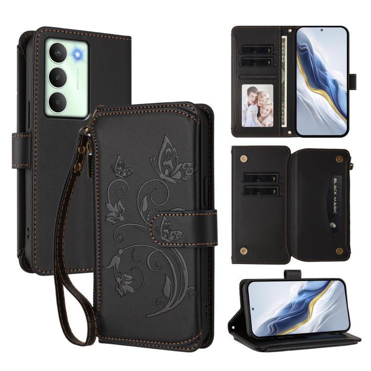 Butterfly Love Flower Multi-card Zipper Wallet Leather Phone Case, For Realme GT 7 5G India, For Realme V70 5G / 14x Global / C75 5G, For Realme Narzo 80x, For Realme 14 / P3 / 14T 5G Global, For Realme P3 Ultra 5G Global, For Realme P3 Pro 5G Global