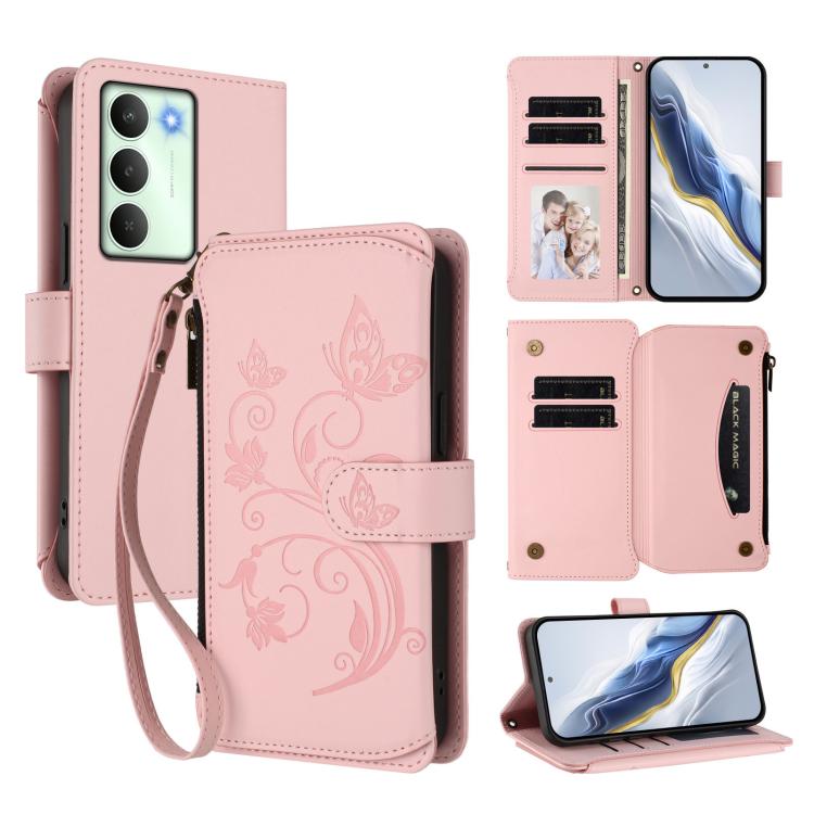 Butterfly Love Flower Multi-card Zipper Wallet Leather Phone Case, For Realme GT 7 5G India, For Realme V70 5G / 14x Global / C75 5G, For Realme Narzo 80x, For Realme 14 / P3 / 14T 5G Global, For Realme P3 Ultra 5G Global, For Realme P3 Pro 5G Global