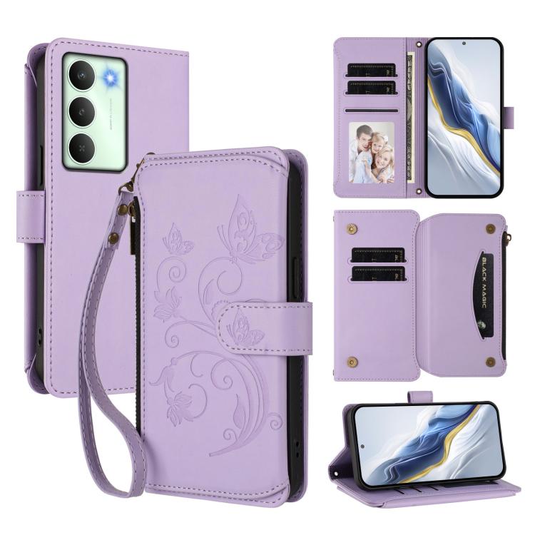 Butterfly Love Flower Multi-card Zipper Wallet Leather Phone Case, For Realme GT 7 5G India, For Realme V70 5G / 14x Global / C75 5G, For Realme Narzo 80x, For Realme 14 / P3 / 14T 5G Global, For Realme P3 Ultra 5G Global, For Realme P3 Pro 5G Global