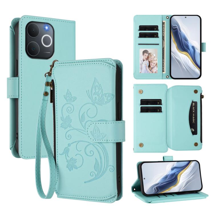 Butterfly Love Flower Multi-card Zipper Wallet Leather Phone Case, For Realme P4 5G, For Realme 15T 5G Global, For Realme C71 4G India, For Realme 15 5G / 15 Pro 5G, For Realme C71 4G Global, For Realme Neo7 Turbo