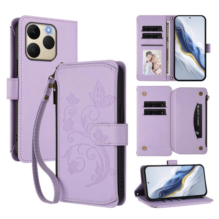 Butterfly Love Flower Multi-card Zipper Wallet Leather Phone Case, For Realme P4 5G, For Realme 15T 5G Global, For Realme C71 4G India, For Realme 15 5G / 15 Pro 5G, For Realme C71 4G Global, For Realme Neo7 Turbo