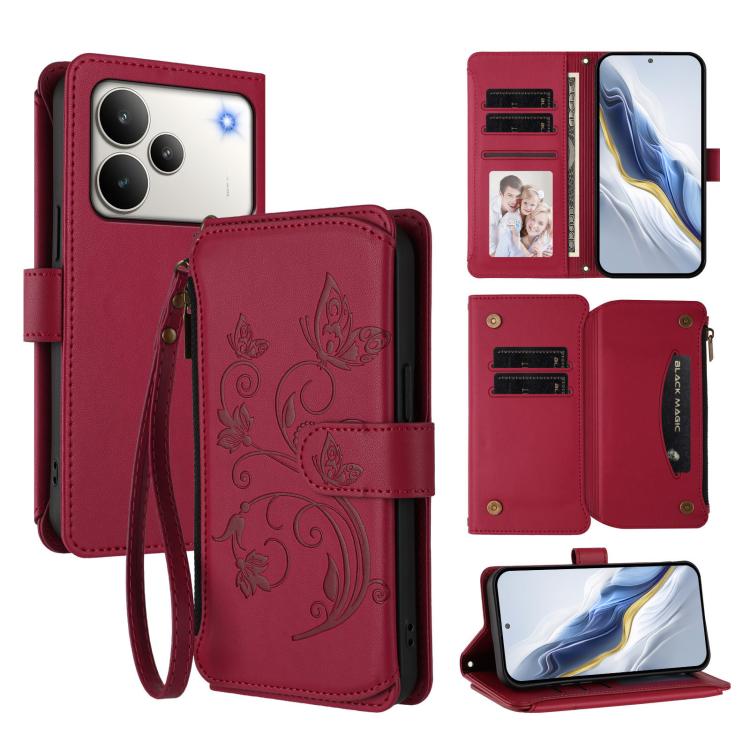 Butterfly Love Flower Multi-card Zipper Wallet Leather Phone Case, For Realme P4 5G, For Realme 15T 5G Global, For Realme C71 4G India, For Realme 15 5G / 15 Pro 5G, For Realme C71 4G Global, For Realme Neo7 Turbo