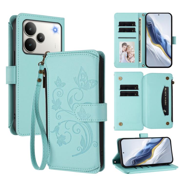 Butterfly Love Flower Multi-card Zipper Wallet Leather Phone Case, For Realme P4 5G, For Realme 15T 5G Global, For Realme C71 4G India, For Realme 15 5G / 15 Pro 5G, For Realme C71 4G Global, For Realme Neo7 Turbo