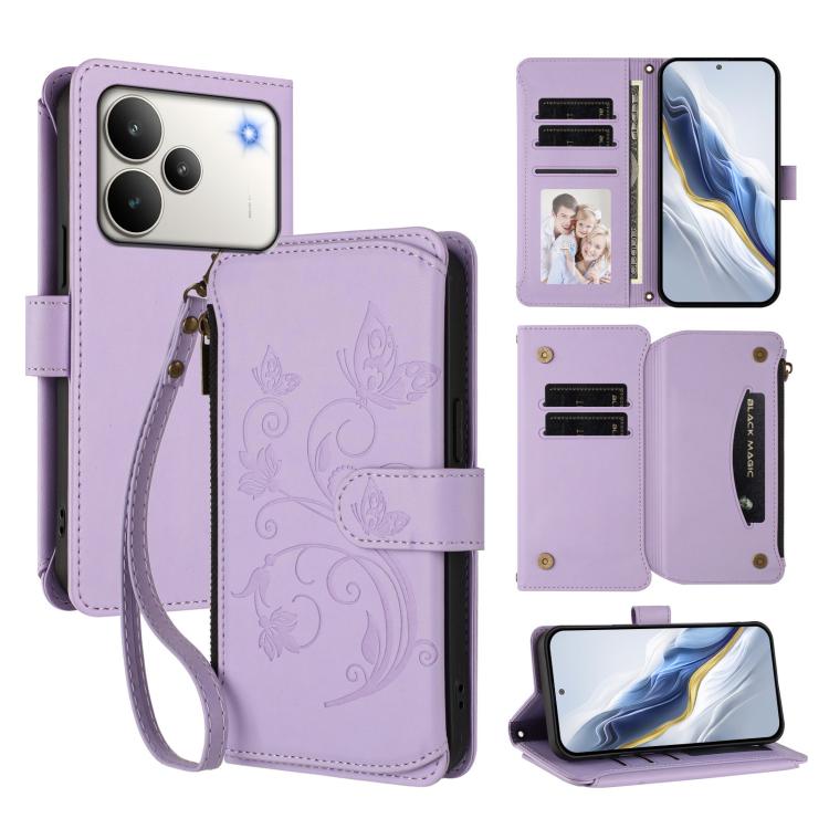 Butterfly Love Flower Multi-card Zipper Wallet Leather Phone Case, For Realme P4 5G, For Realme 15T 5G Global, For Realme C71 4G India, For Realme 15 5G / 15 Pro 5G, For Realme C71 4G Global, For Realme Neo7 Turbo