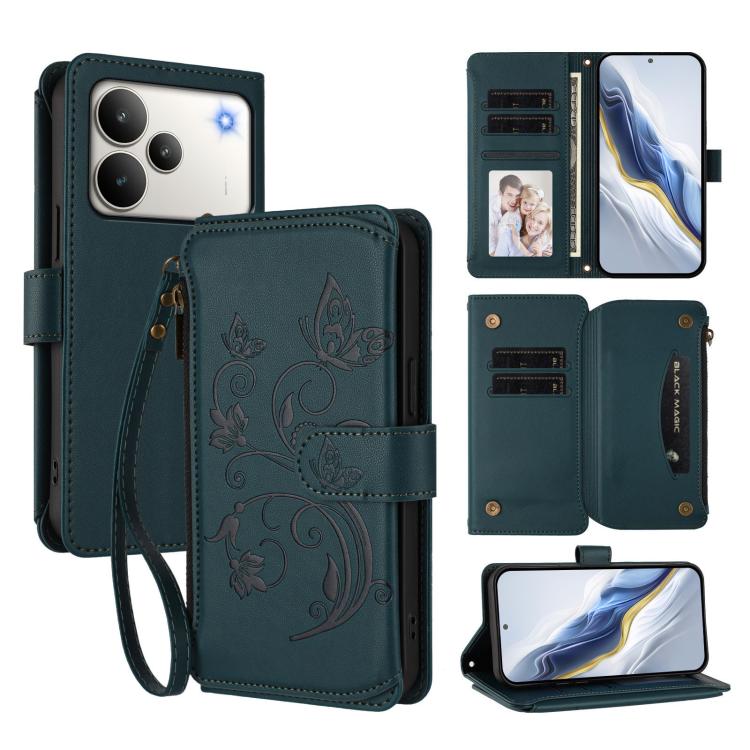 Butterfly Love Flower Multi-card Zipper Wallet Leather Phone Case, For Realme 16 Pro+ 5G Global, For Realme 16 Pro 5G Global, For Realme Note 70 4G / 70T 4G, For Realme Narzo 80 Pro, For Realme C83 India / C85 / 15X, For Realme P4 Pro 5G