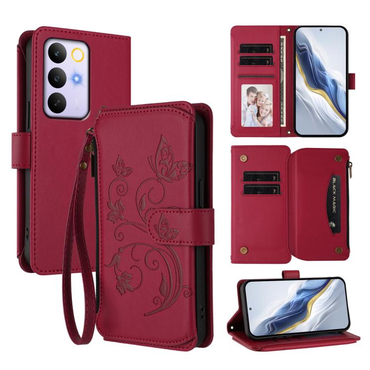 Butterfly Love Flower Multi-card Zipper Wallet Leather Phone Case, For Realme 16 Pro+ 5G Global, For Realme 16 Pro 5G Global, For Realme Note 70 4G / 70T 4G, For Realme Narzo 80 Pro, For Realme C83 India / C85 / 15X, For Realme P4 Pro 5G