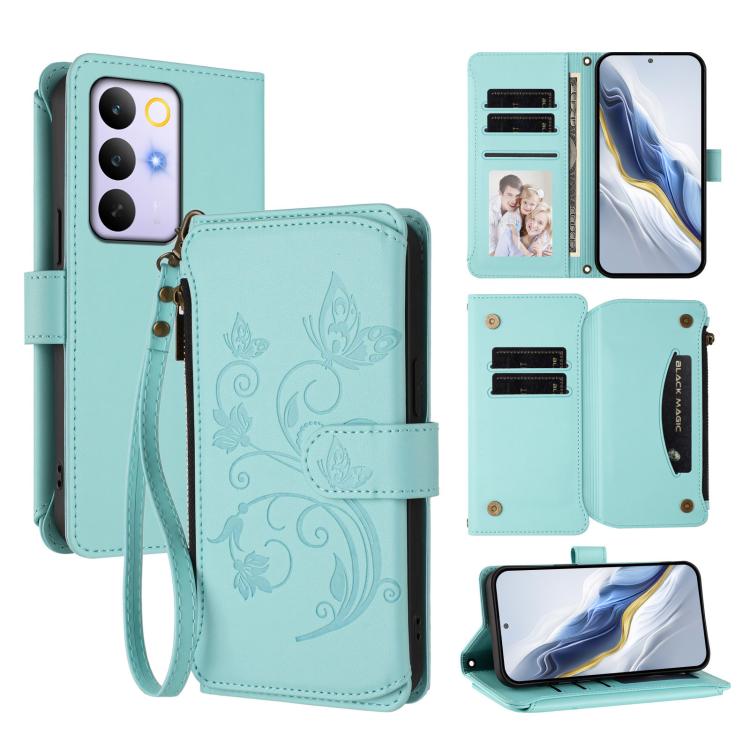 Butterfly Love Flower Multi-card Zipper Wallet Leather Phone Case, For Realme 16 Pro+ 5G Global, For Realme 16 Pro 5G Global, For Realme Note 70 4G / 70T 4G, For Realme Narzo 80 Pro, For Realme C83 India / C85 / 15X, For Realme P4 Pro 5G