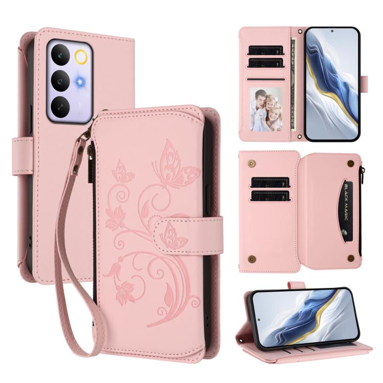 Butterfly Love Flower Multi-card Zipper Wallet Leather Phone Case, For Realme 16 Pro+ 5G Global, For Realme 16 Pro 5G Global, For Realme Note 70 4G / 70T 4G, For Realme Narzo 80 Pro, For Realme C83 India / C85 / 15X, For Realme P4 Pro 5G