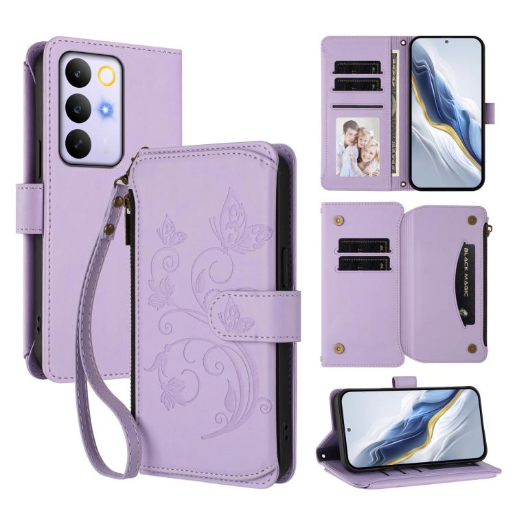 Butterfly Love Flower Multi-card Zipper Wallet Leather Phone Case, For Realme 16 Pro+ 5G Global, For Realme 16 Pro 5G Global, For Realme Note 70 4G / 70T 4G, For Realme Narzo 80 Pro, For Realme C83 India / C85 / 15X, For Realme P4 Pro 5G