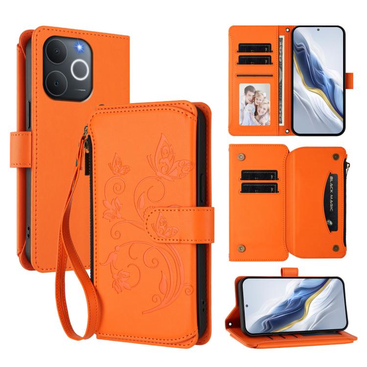 Butterfly Love Flower Multi-card Zipper Wallet Leather Phone Case, For Realme 16 Pro+ 5G Global, For Realme 16 Pro 5G Global, For Realme Note 70 4G / 70T 4G, For Realme Narzo 80 Pro, For Realme C83 India / C85 / 15X, For Realme P4 Pro 5G