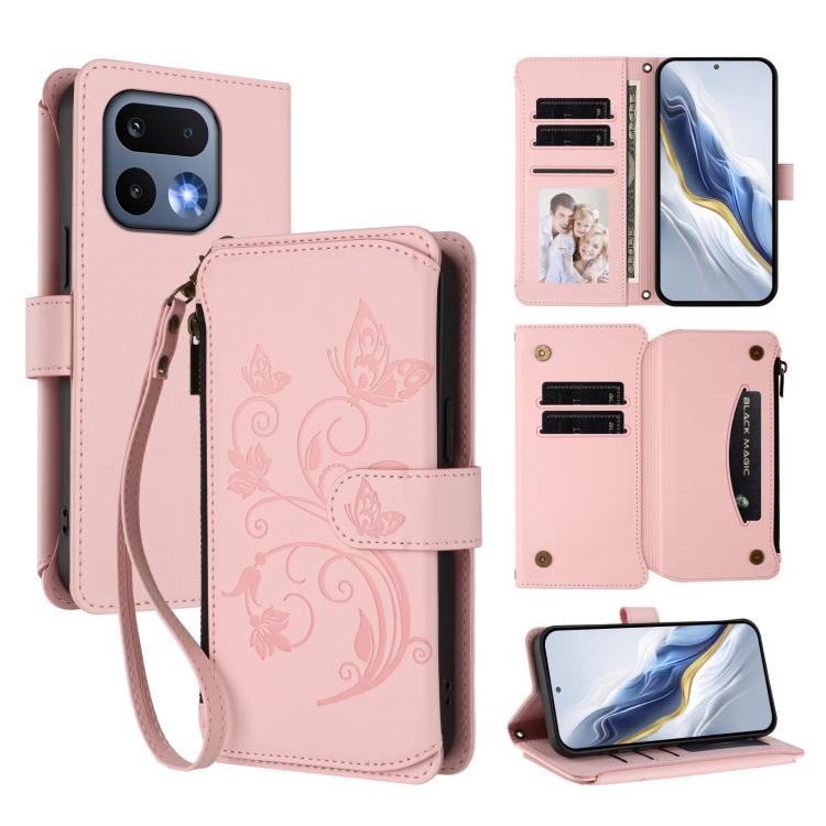 Butterfly Love Flower Multi-card Zipper Wallet Leather Phone Case, For Realme 16 Pro+ 5G Global, For Realme 16 Pro 5G Global, For Realme Note 70 4G / 70T 4G, For Realme Narzo 80 Pro, For Realme C83 India / C85 / 15X, For Realme P4 Pro 5G