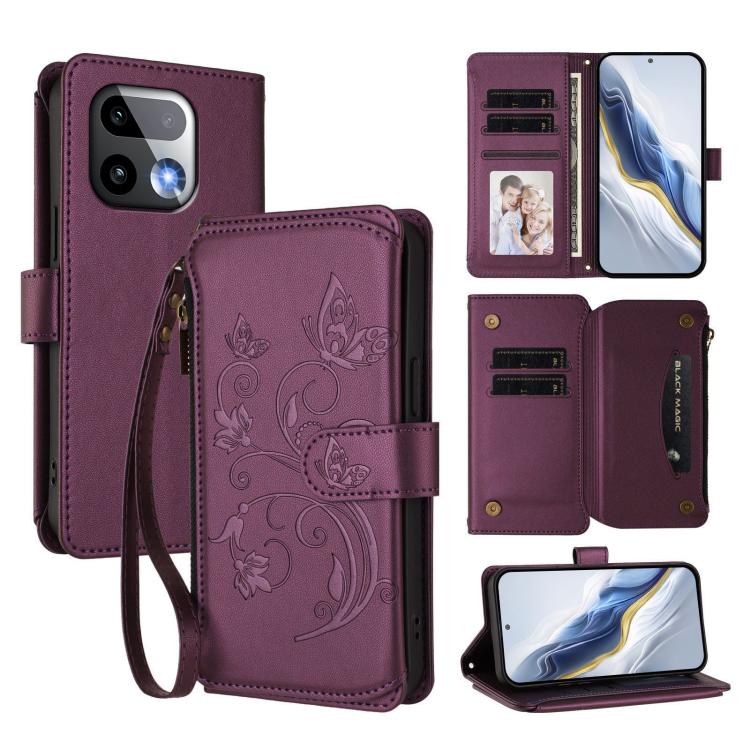 Butterfly Love Flower Multi-card Zipper Wallet Leather Phone Case, For Realme 16 Pro+ 5G Global, For Realme 16 Pro 5G Global, For Realme Note 70 4G / 70T 4G, For Realme Narzo 80 Pro, For Realme C83 India / C85 / 15X, For Realme P4 Pro 5G
