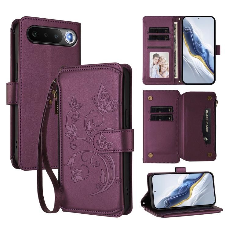 Butterfly Love Flower Multi-card Zipper Wallet Leather Phone Case, For Realme P4x 5G / OnePlus Nord CE6 Lite, For Realme 16T 5G Global, For Realme C100 / C85 5G Global / 15X 5G, For Realme P4 Power 4G, For Realme Note 80 4G Global, For Realme 16 5G Global