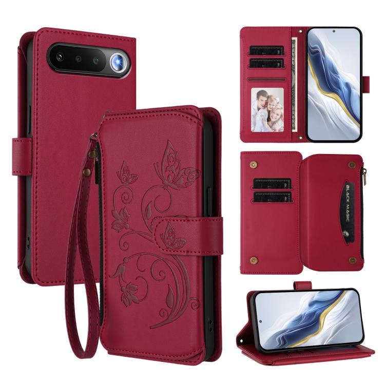 Butterfly Love Flower Multi-card Zipper Wallet Leather Phone Case, For Realme P4x 5G / OnePlus Nord CE6 Lite, For Realme 16T 5G Global, For Realme C100 / C85 5G Global / 15X 5G, For Realme P4 Power 4G, For Realme Note 80 4G Global, For Realme 16 5G Global