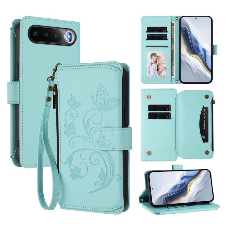 Butterfly Love Flower Multi-card Zipper Wallet Leather Phone Case, For Realme P4x 5G / OnePlus Nord CE6 Lite, For Realme 16T 5G Global, For Realme C100 / C85 5G Global / 15X 5G, For Realme P4 Power 4G, For Realme Note 80 4G Global, For Realme 16 5G Global
