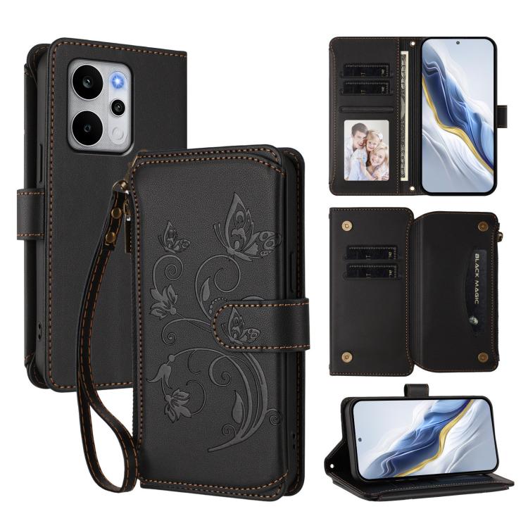 Butterfly Love Flower Multi-card Zipper Wallet Leather Phone Case, For Realme P4x 5G / OnePlus Nord CE6 Lite, For Realme 16T 5G Global, For Realme C100 / C85 5G Global / 15X 5G, For Realme P4 Power 4G, For Realme Note 80 4G Global, For Realme 16 5G Global