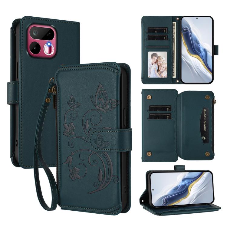 Butterfly Love Flower Multi-card Zipper Wallet Leather Phone Case, For Realme P4x 5G / OnePlus Nord CE6 Lite, For Realme 16T 5G Global, For Realme C100 / C85 5G Global / 15X 5G, For Realme P4 Power 4G, For Realme Note 80 4G Global, For Realme 16 5G Global
