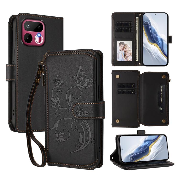 Butterfly Love Flower Multi-card Zipper Wallet Leather Phone Case, For Realme P4x 5G / OnePlus Nord CE6 Lite, For Realme 16T 5G Global, For Realme C100 / C85 5G Global / 15X 5G, For Realme P4 Power 4G, For Realme Note 80 4G Global, For Realme 16 5G Global