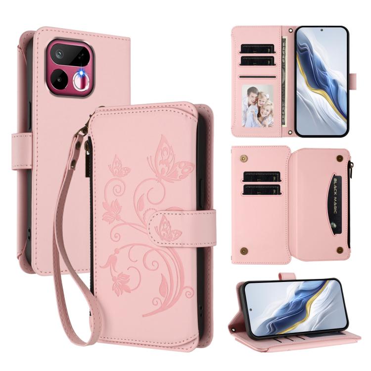 Butterfly Love Flower Multi-card Zipper Wallet Leather Phone Case, For Realme P4x 5G / OnePlus Nord CE6 Lite, For Realme 16T 5G Global, For Realme C100 / C85 5G Global / 15X 5G, For Realme P4 Power 4G, For Realme Note 80 4G Global, For Realme 16 5G Global