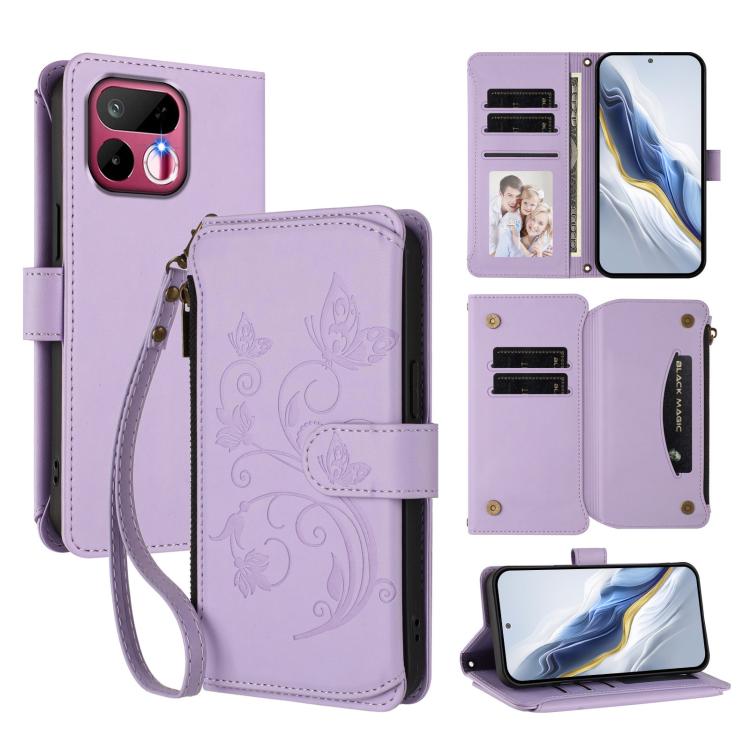 Butterfly Love Flower Multi-card Zipper Wallet Leather Phone Case, For Realme P4x 5G / OnePlus Nord CE6 Lite, For Realme 16T 5G Global, For Realme C100 / C85 5G Global / 15X 5G, For Realme P4 Power 4G, For Realme Note 80 4G Global, For Realme 16 5G Global