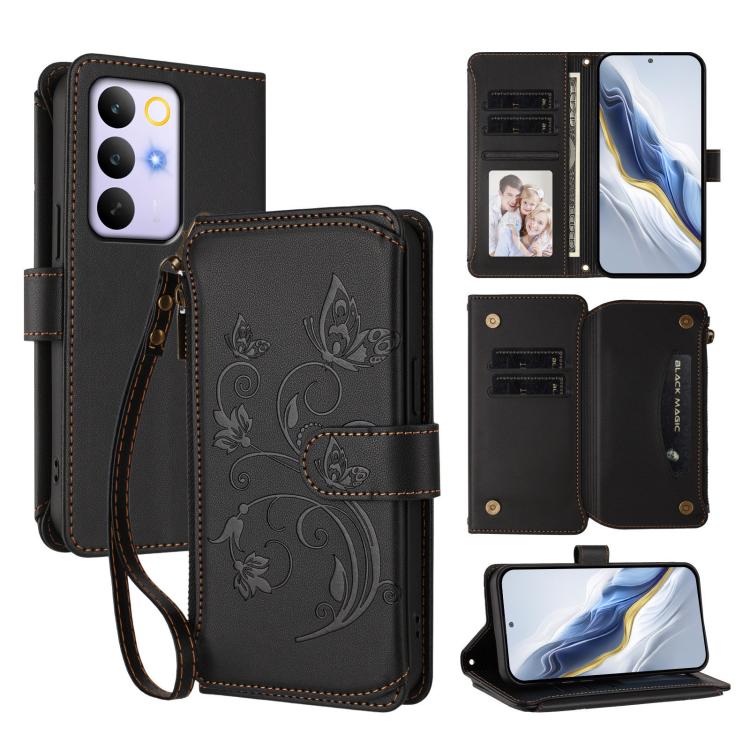 Butterfly Love Flower Multi-card Zipper Wallet Leather Phone Case, For Realme P4x 5G / OnePlus Nord CE6 Lite, For Realme 16T 5G Global, For Realme C100 / C85 5G Global / 15X 5G, For Realme P4 Power 4G, For Realme Note 80 4G Global, For Realme 16 5G Global