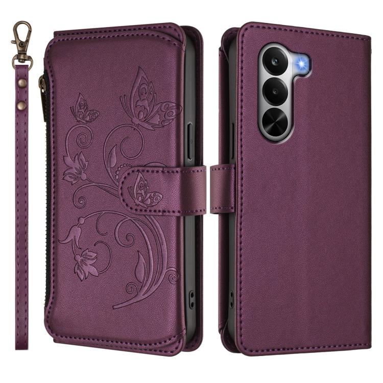 Butterfly Love Flower Multi-card Zipper Wallet Leather Phone Case, For Realme P4x 5G / OnePlus Nord CE6 Lite, For Realme 16T 5G Global, For Realme C100 / C85 5G Global / 15X 5G, For Realme P4 Power 4G, For Realme Note 80 4G Global, For Realme 16 5G Global