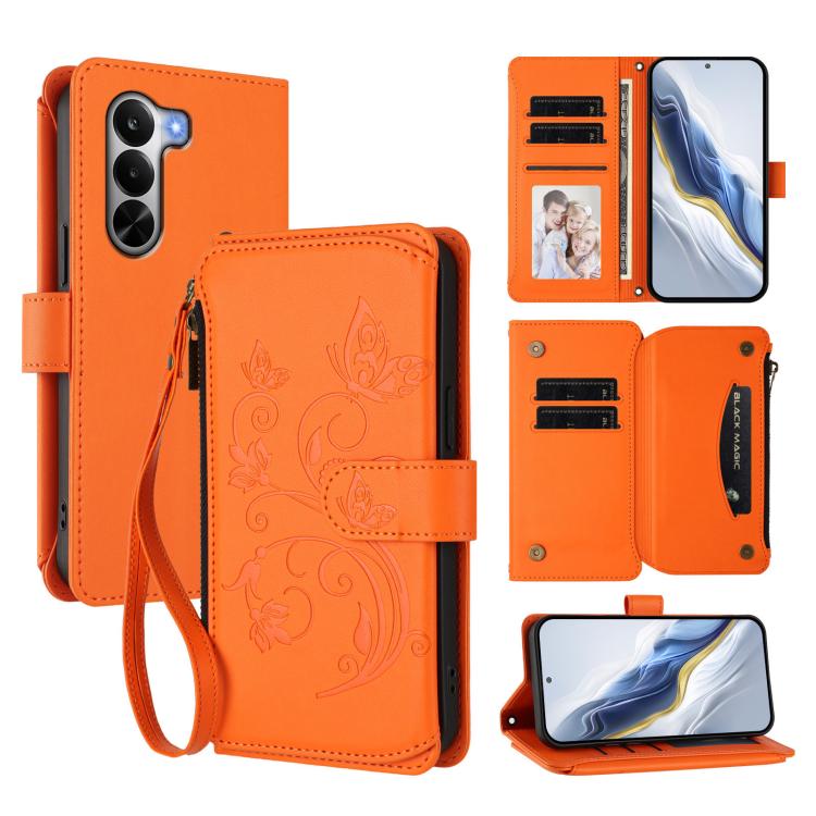 Butterfly Love Flower Multi-card Zipper Wallet Leather Phone Case, For Realme P4x 5G / OnePlus Nord CE6 Lite, For Realme 16T 5G Global, For Realme C100 / C85 5G Global / 15X 5G, For Realme P4 Power 4G, For Realme Note 80 4G Global, For Realme 16 5G Global