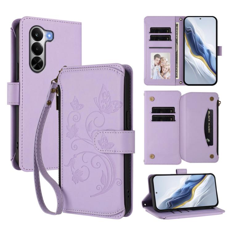 Butterfly Love Flower Multi-card Zipper Wallet Leather Phone Case, For Realme P4x 5G / OnePlus Nord CE6 Lite, For Realme 16T 5G Global, For Realme C100 / C85 5G Global / 15X 5G, For Realme P4 Power 4G, For Realme Note 80 4G Global, For Realme 16 5G Global