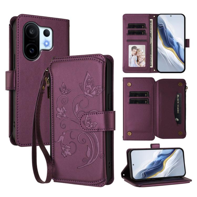 Butterfly Love Flower Multi-card Zipper Wallet Leather Phone Case, For vivo S30 Pro mini, For vivo S30, For vivo X200s, For vivo Y300 Pro+ 5G / iQOO Z10 5G, For vivo Y29 4G Global / T4x 5G, For vivo V50 5G Global / V50e 5G