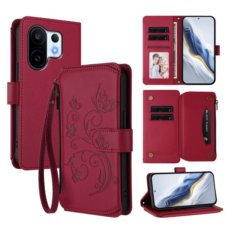 Butterfly Love Flower Multi-card Zipper Wallet Leather Phone Case, For vivo S30 Pro mini, For vivo S30, For vivo X200s, For vivo Y300 Pro+ 5G / iQOO Z10 5G, For vivo Y29 4G Global / T4x 5G, For vivo V50 5G Global / V50e 5G