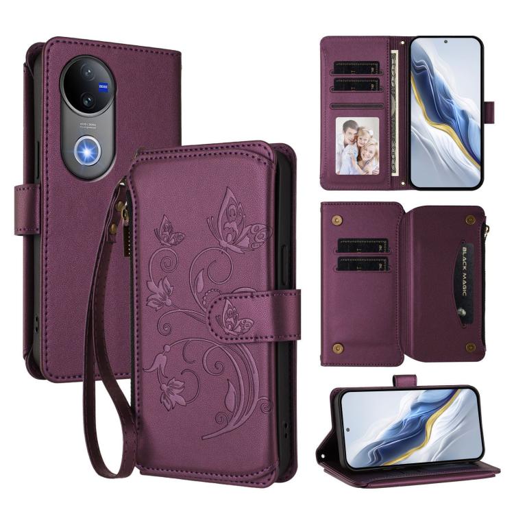Butterfly Love Flower Multi-card Zipper Wallet Leather Phone Case, For vivo S30 Pro mini, For vivo S30, For vivo X200s, For vivo Y300 Pro+ 5G / iQOO Z10 5G, For vivo Y29 4G Global / T4x 5G, For vivo V50 5G Global / V50e 5G