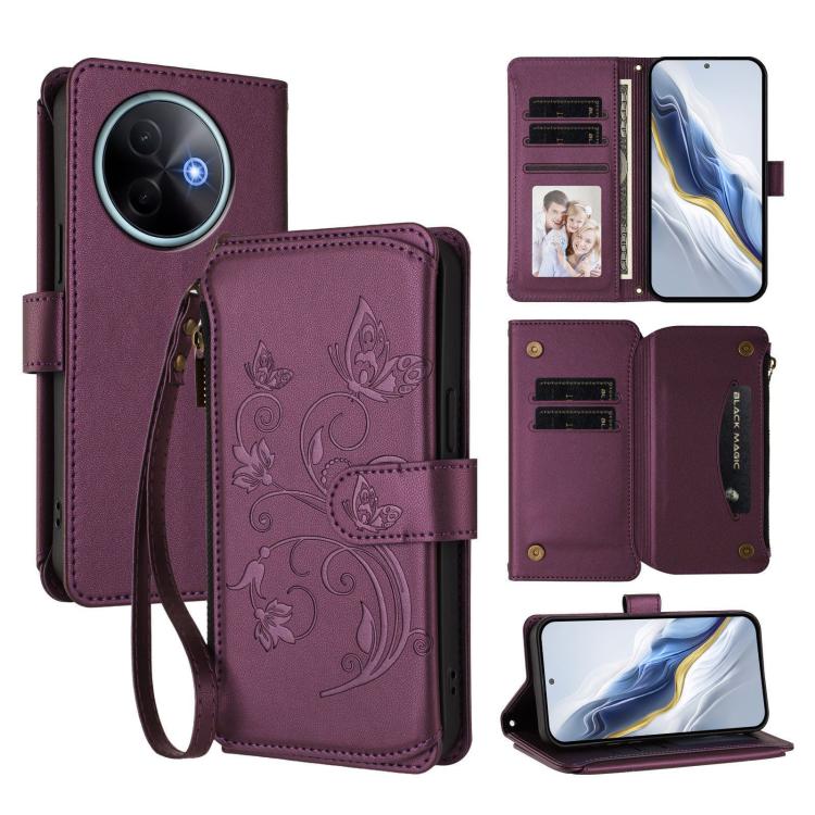 Butterfly Love Flower Multi-card Zipper Wallet Leather Phone Case, For vivo V50 Lite 5G Global /V50 Lite 4G, For vivo Y39 5G Global / Y300i 5G, For vivo Y29s 5G / Y04 5G Global, For vivo Y19s 4G Global / Y29 5G India, For vivo S20 5G, For vivo S20 Pro 5G