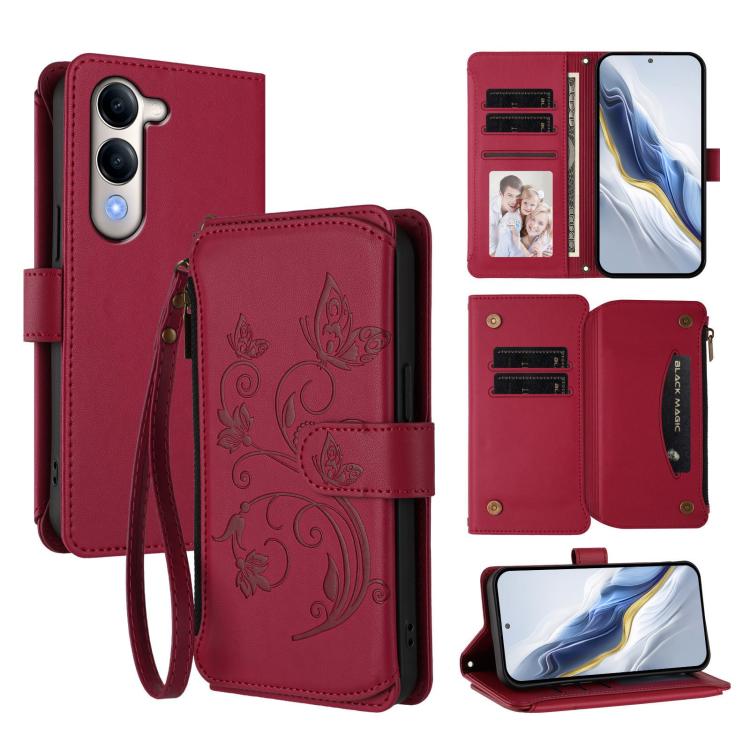 Butterfly Love Flower Multi-card Zipper Wallet Leather Phone Case, For vivo V50 Lite 5G Global /V50 Lite 4G, For vivo Y39 5G Global / Y300i 5G, For vivo Y29s 5G / Y04 5G Global, For vivo Y19s 4G Global / Y29 5G India, For vivo S20 5G, For vivo S20 Pro 5G