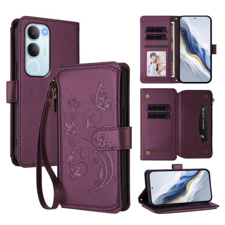 Butterfly Love Flower Multi-card Zipper Wallet Leather Phone Case, For vivo V50 Lite 5G Global /V50 Lite 4G, For vivo Y39 5G Global / Y300i 5G, For vivo Y29s 5G / Y04 5G Global, For vivo Y19s 4G Global / Y29 5G India, For vivo S20 5G, For vivo S20 Pro 5G