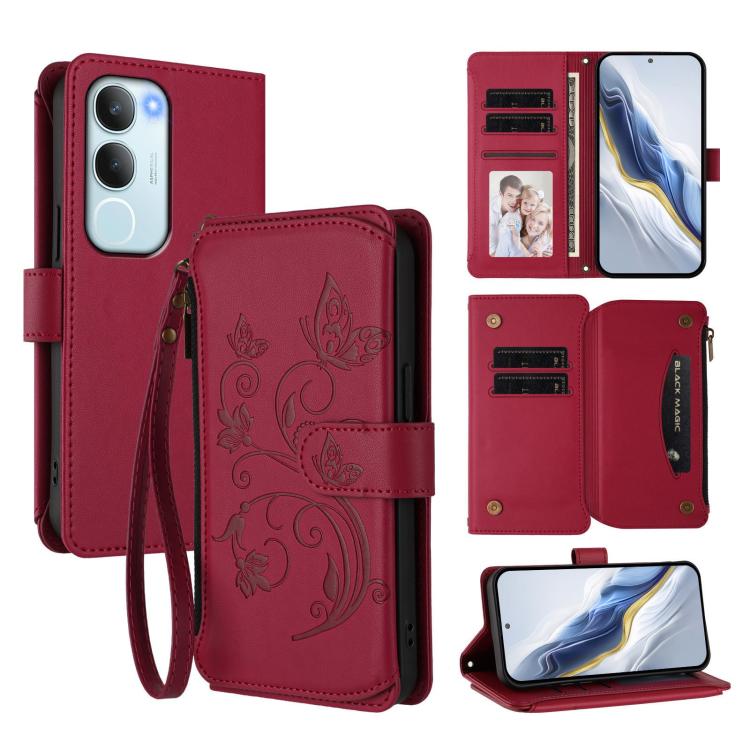 Butterfly Love Flower Multi-card Zipper Wallet Leather Phone Case, For vivo V50 Lite 5G Global /V50 Lite 4G, For vivo Y39 5G Global / Y300i 5G, For vivo Y29s 5G / Y04 5G Global, For vivo Y19s 4G Global / Y29 5G India, For vivo S20 5G, For vivo S20 Pro 5G