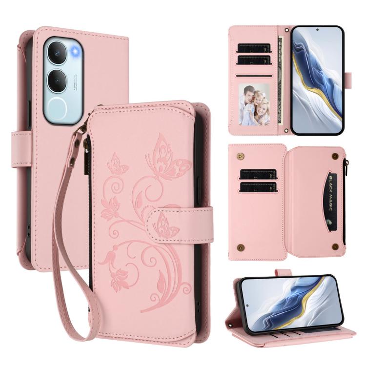 Butterfly Love Flower Multi-card Zipper Wallet Leather Phone Case, For vivo V50 Lite 5G Global /V50 Lite 4G, For vivo Y39 5G Global / Y300i 5G, For vivo Y29s 5G / Y04 5G Global, For vivo Y19s 4G Global / Y29 5G India, For vivo S20 5G, For vivo S20 Pro 5G