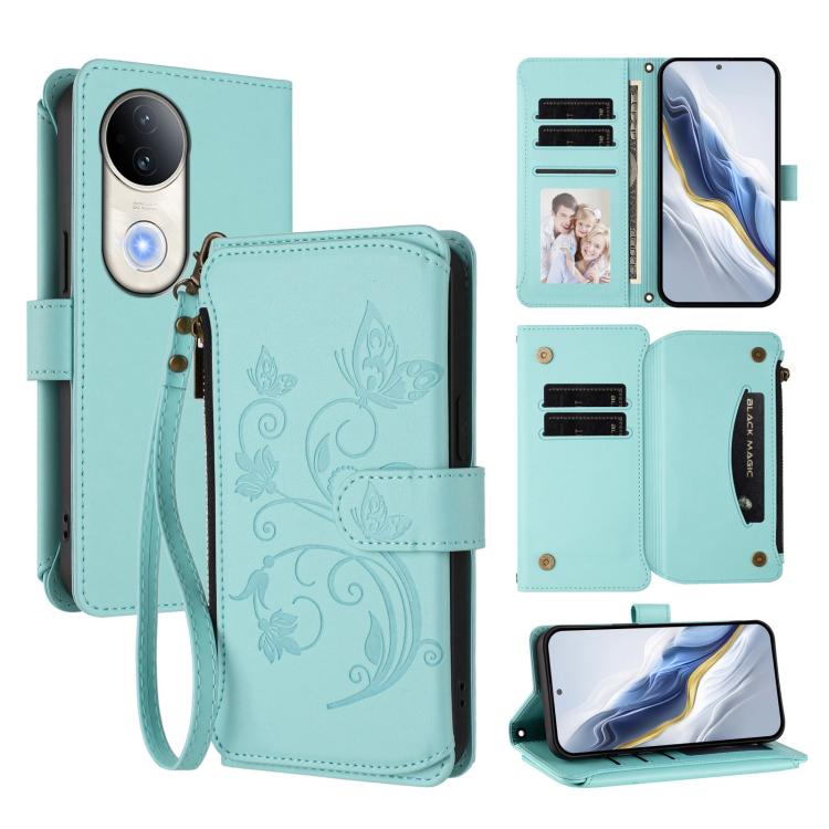 Butterfly Love Flower Multi-card Zipper Wallet Leather Phone Case, For vivo V50 Lite 5G Global /V50 Lite 4G, For vivo Y39 5G Global / Y300i 5G, For vivo Y29s 5G / Y04 5G Global, For vivo Y19s 4G Global / Y29 5G India, For vivo S20 5G, For vivo S20 Pro 5G