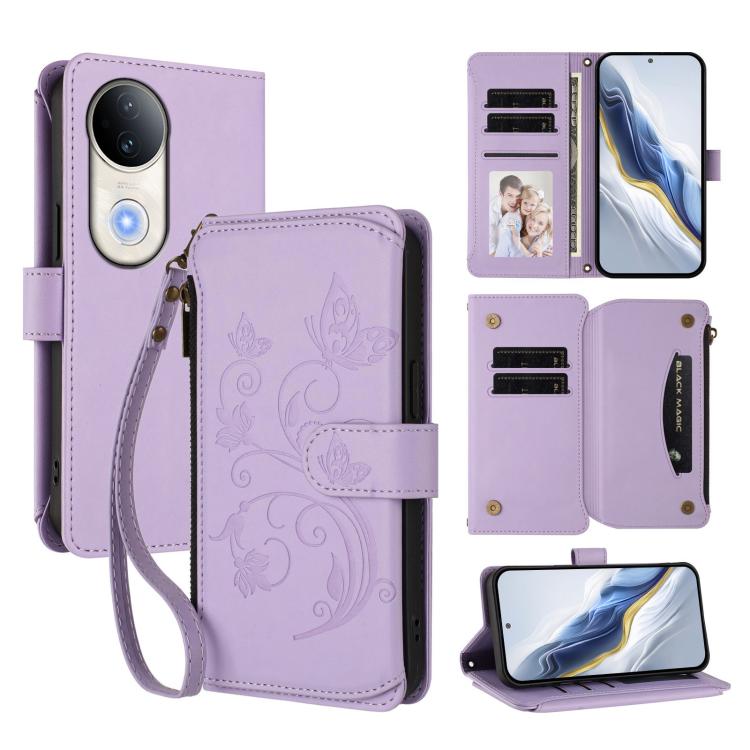 Butterfly Love Flower Multi-card Zipper Wallet Leather Phone Case, For vivo V50 Lite 5G Global /V50 Lite 4G, For vivo Y39 5G Global / Y300i 5G, For vivo Y29s 5G / Y04 5G Global, For vivo Y19s 4G Global / Y29 5G India, For vivo S20 5G, For vivo S20 Pro 5G