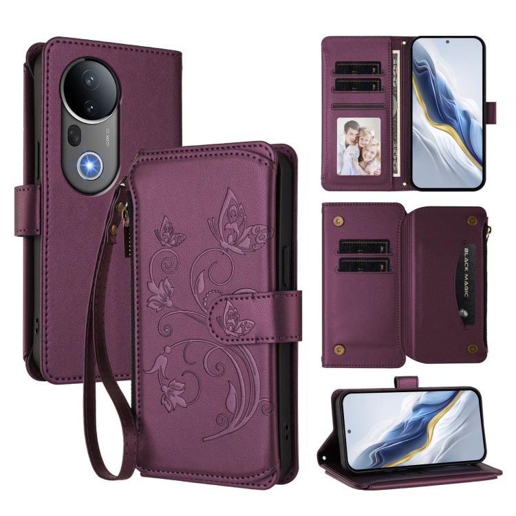 Butterfly Love Flower Multi-card Zipper Wallet Leather Phone Case, For vivo V50 Lite 5G Global /V50 Lite 4G, For vivo Y39 5G Global / Y300i 5G, For vivo Y29s 5G / Y04 5G Global, For vivo Y19s 4G Global / Y29 5G India, For vivo S20 5G, For vivo S20 Pro 5G