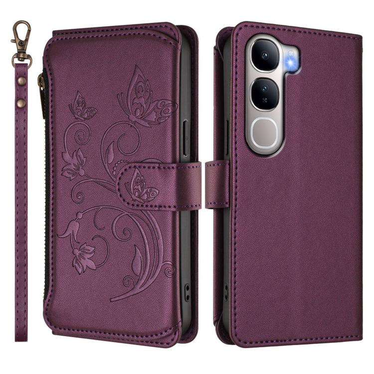 Butterfly Love Flower Multi-card Zipper Wallet Leather Phone Case, For vivo Y300 5G Global / V40 Lite IDN, For vivo X200 5G, For vivo X200 Pro mini, For vivo X200 Pro 5G, For vivo Y100 5G IDN / Y200e Global, For vivo V40e 5G India / iQOO Z9s 5G