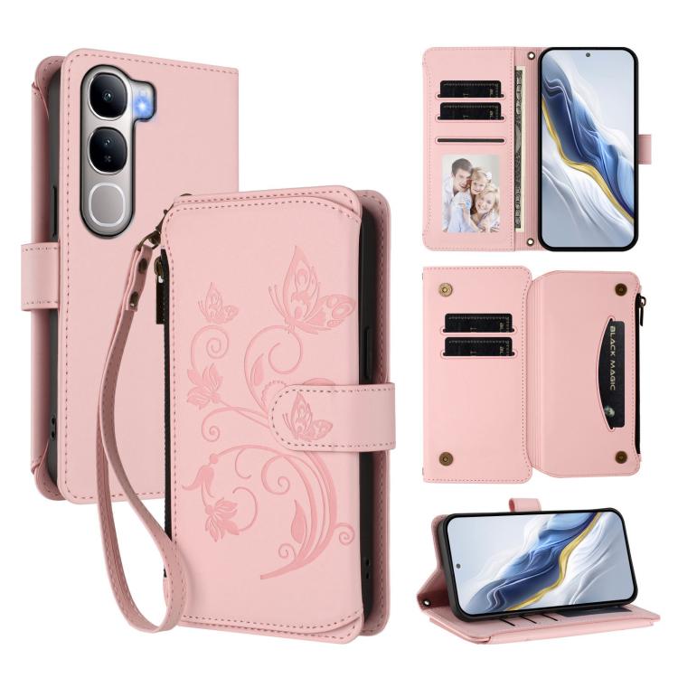 Butterfly Love Flower Multi-card Zipper Wallet Leather Phone Case, For vivo Y300 5G Global / V40 Lite IDN, For vivo X200 5G, For vivo X200 Pro mini, For vivo X200 Pro 5G, For vivo Y100 5G IDN / Y200e Global, For vivo V40e 5G India / iQOO Z9s 5G