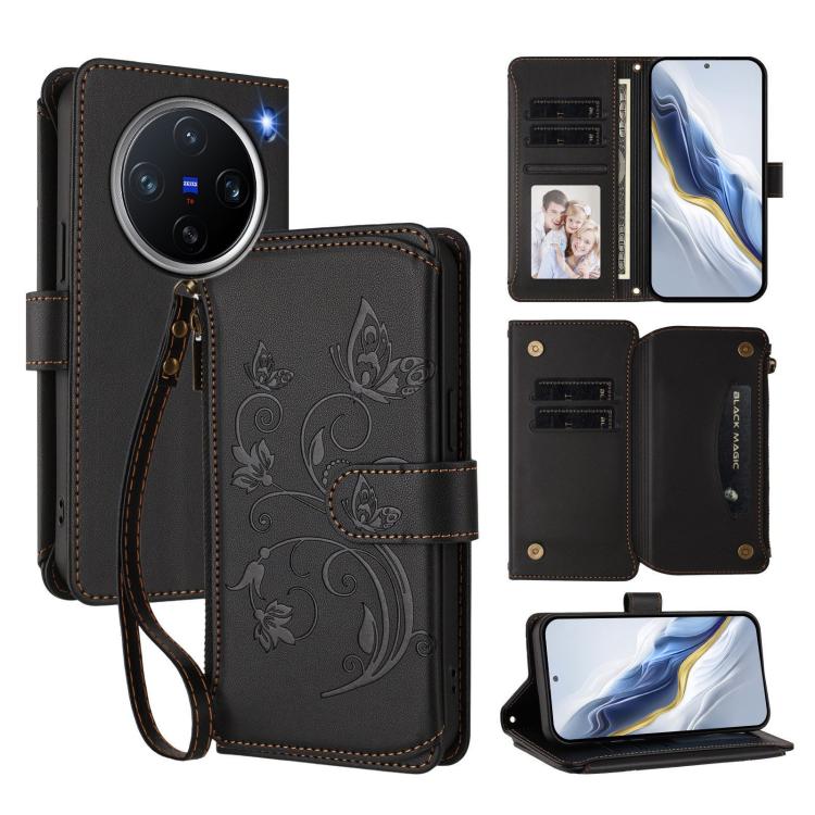 Butterfly Love Flower Multi-card Zipper Wallet Leather Phone Case, For vivo Y300 5G Global / V40 Lite IDN, For vivo X200 5G, For vivo X200 Pro mini, For vivo X200 Pro 5G, For vivo Y100 5G IDN / Y200e Global, For vivo V40e 5G India / iQOO Z9s 5G