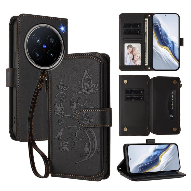 Butterfly Love Flower Multi-card Zipper Wallet Leather Phone Case, For vivo Y300 5G Global / V40 Lite IDN, For vivo X200 5G, For vivo X200 Pro mini, For vivo X200 Pro 5G, For vivo Y100 5G IDN / Y200e Global, For vivo V40e 5G India / iQOO Z9s 5G