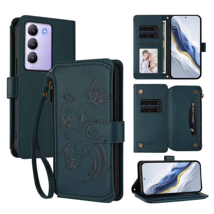 Butterfly Love Flower Multi-card Zipper Wallet Leather Phone Case, For vivo Y300 5G Global / V40 Lite IDN, For vivo X200 5G, For vivo X200 Pro mini, For vivo X200 Pro 5G, For vivo Y100 5G IDN / Y200e Global, For vivo V40e 5G India / iQOO Z9s 5G