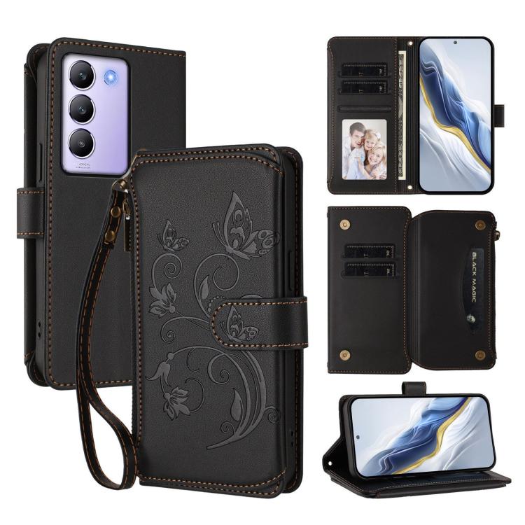 Butterfly Love Flower Multi-card Zipper Wallet Leather Phone Case, For vivo Y300 5G Global / V40 Lite IDN, For vivo X200 5G, For vivo X200 Pro mini, For vivo X200 Pro 5G, For vivo Y100 5G IDN / Y200e Global, For vivo V40e 5G India / iQOO Z9s 5G