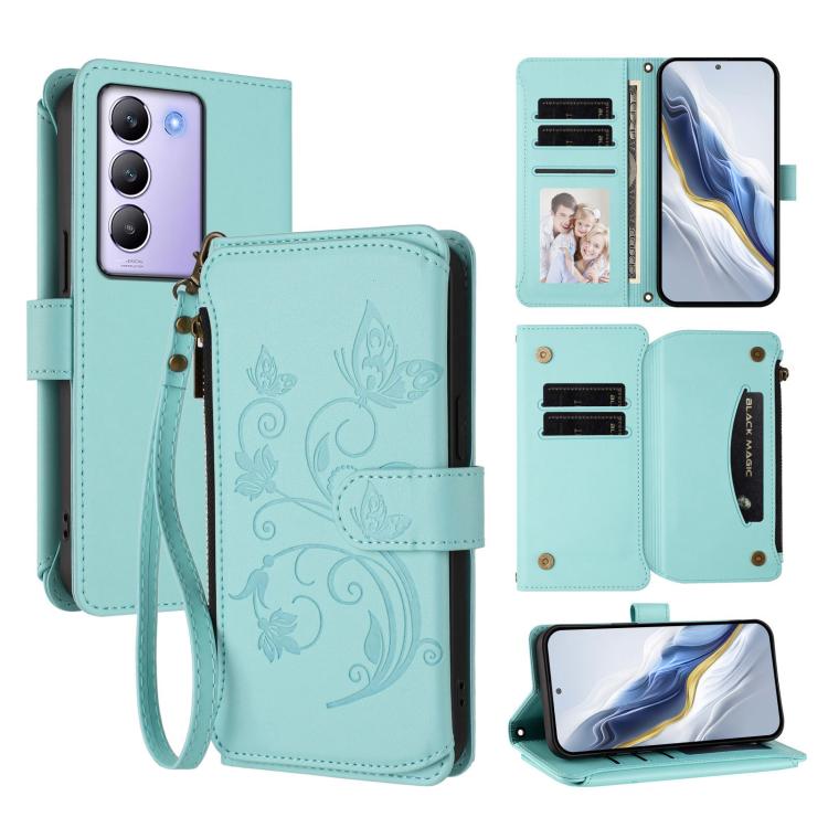 Butterfly Love Flower Multi-card Zipper Wallet Leather Phone Case, For vivo Y300 5G Global / V40 Lite IDN, For vivo X200 5G, For vivo X200 Pro mini, For vivo X200 Pro 5G, For vivo Y100 5G IDN / Y200e Global, For vivo V40e 5G India / iQOO Z9s 5G